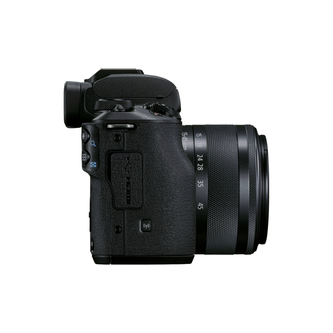 Unboxed Canon EOS M50 Mark II mirrorless camera with EF-M 15-45mm IS STM lens kit available at Camera Club.
