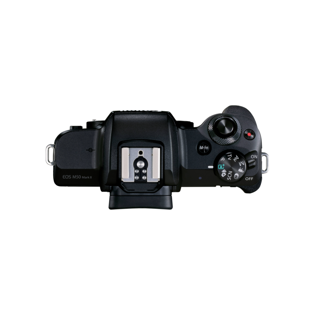 Unboxed Canon EOS M50 Mark II mirrorless camera with EF-M 15-45mm IS STM lens kit available at Camera Club.