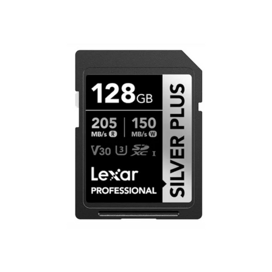128GB Lexar Professional Silver Plus SDXC UHS-I Card 205MB/s Read, 150MB/s Write, C10 V30 U3