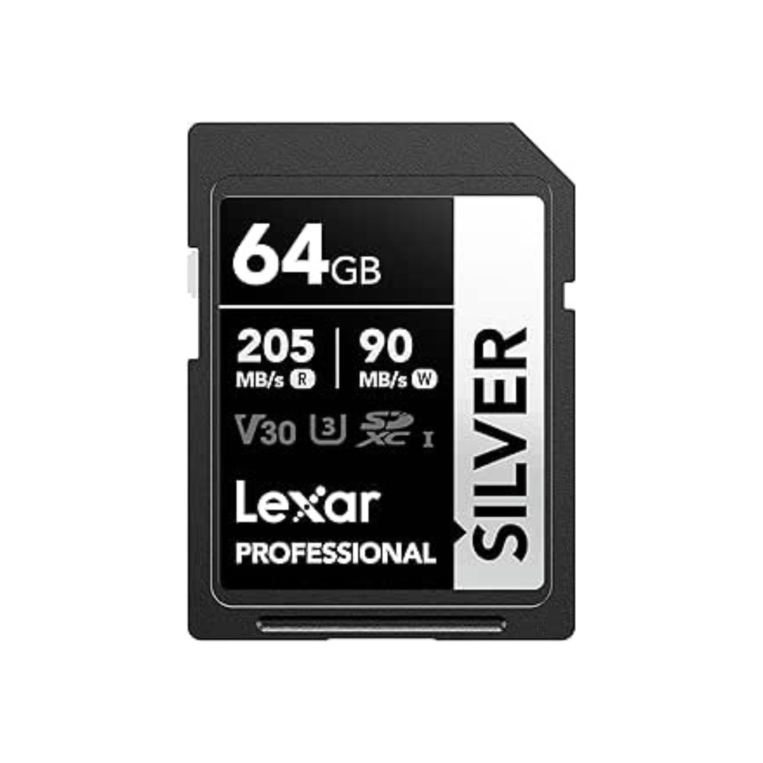 64GB Lexar Professional SILVER PLUS SDXC UHS-I Card 205MB/s Read 100MB/s Write