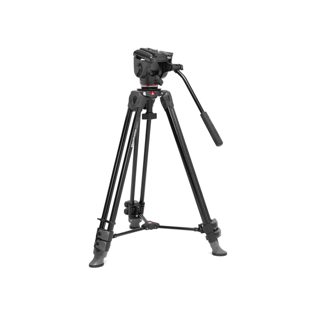 Manfrotto 500X fluid head with twin leg tripod for professional video shooting