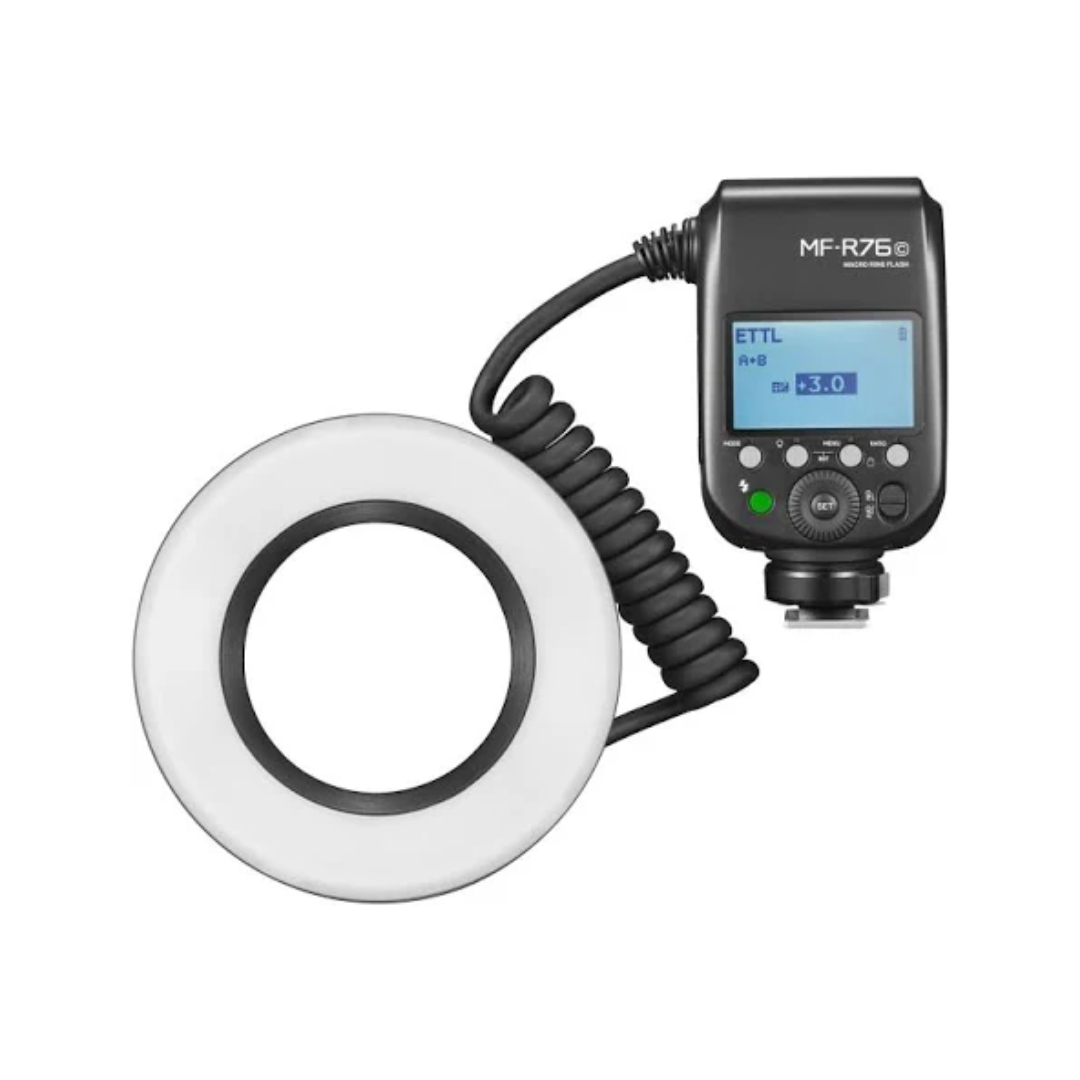 🖼️ Alt Text:
Godox MF-R76C Macro Ring Flash with TTL for Canon