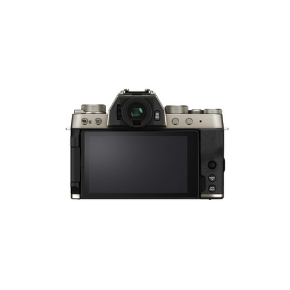 Fujifilm X-T200 mirrorless camera with flip screen, silver body, ideal for vlogging and photography – available at Camera Club India.