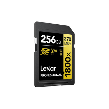 256GB Lexar® Professional 1800x SDXC™ UHS-II cards, up to 280MB/s read 210MB/s write C10 V60 U3