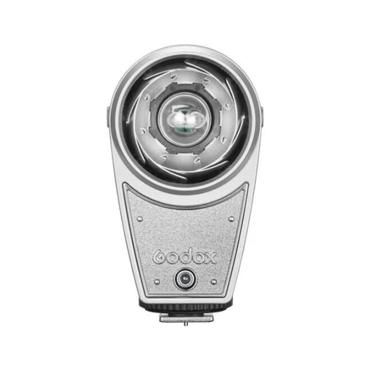 Godox Lux Cadet retro-style compact camera flash with adjustable power, displayed in side view