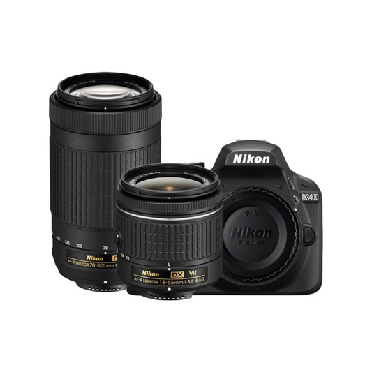 USED I NIKON D3400 DSLR Camera Body with Dual Lens: AF-P DX NIKKOR 18-55 mm f/3.5 - 5.6G VR + AF-P DX NIKKOR 70-300 Kit