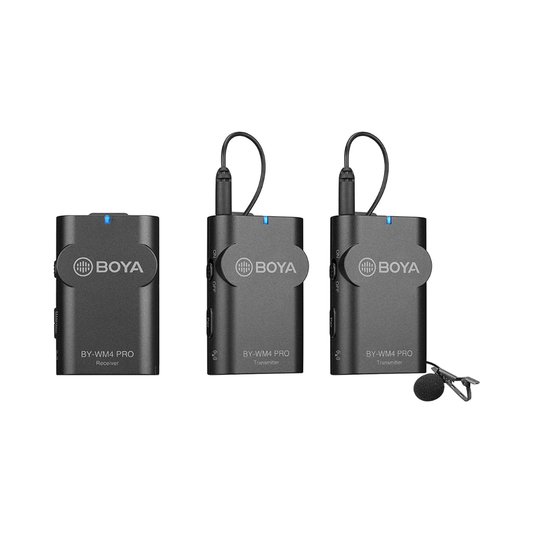 BOYA BY-WM4 Pro-K2 dual wireless microphone system with two transmitters and receiver
