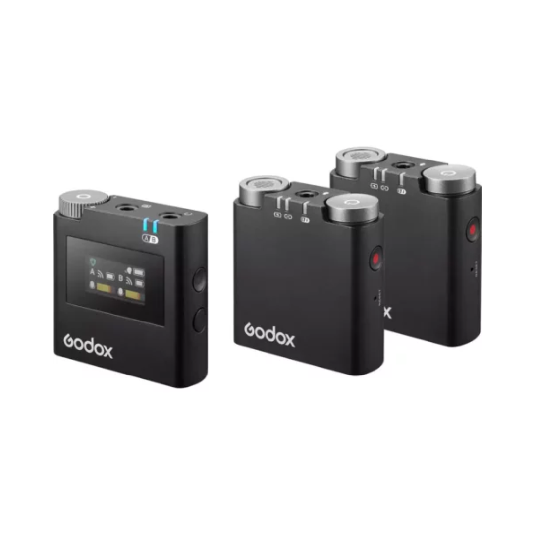 GODOX Virso M2 wireless microphone system with dual transmitters and receiver for clear audio recording
