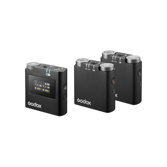 Godox Virso S M2 wireless microphone system with dual transmitters and receiver for video recording