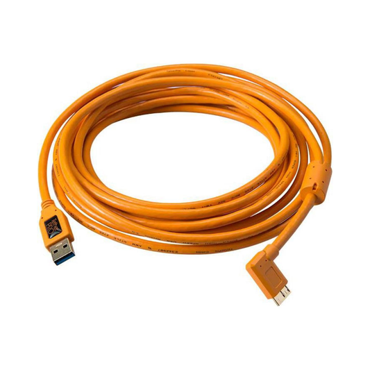 TetherPro USB 3.0 A Male to Micro B Right Angle Cable 15ft orange for fast and secure camera tethering