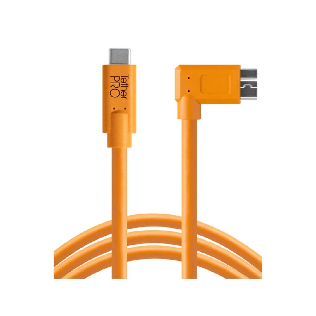 Tether Tools TetherPro USB-C to Micro-B Right Angle Cable 15ft Orange for camera tethering