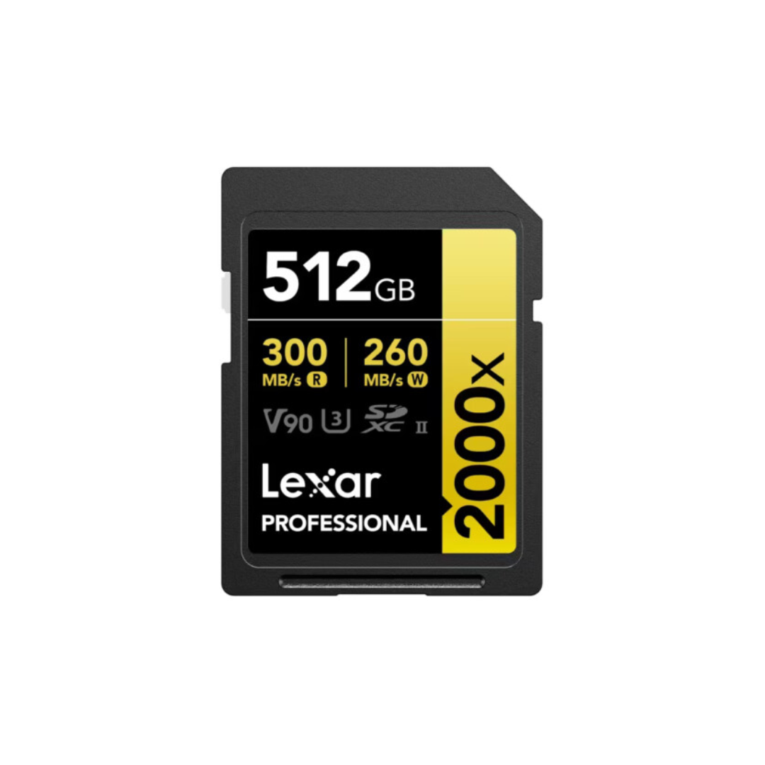 Lexar Professional Gold V90 2000x SDXC UHS-II memory card for high-speed photography and 4K 8K video recording