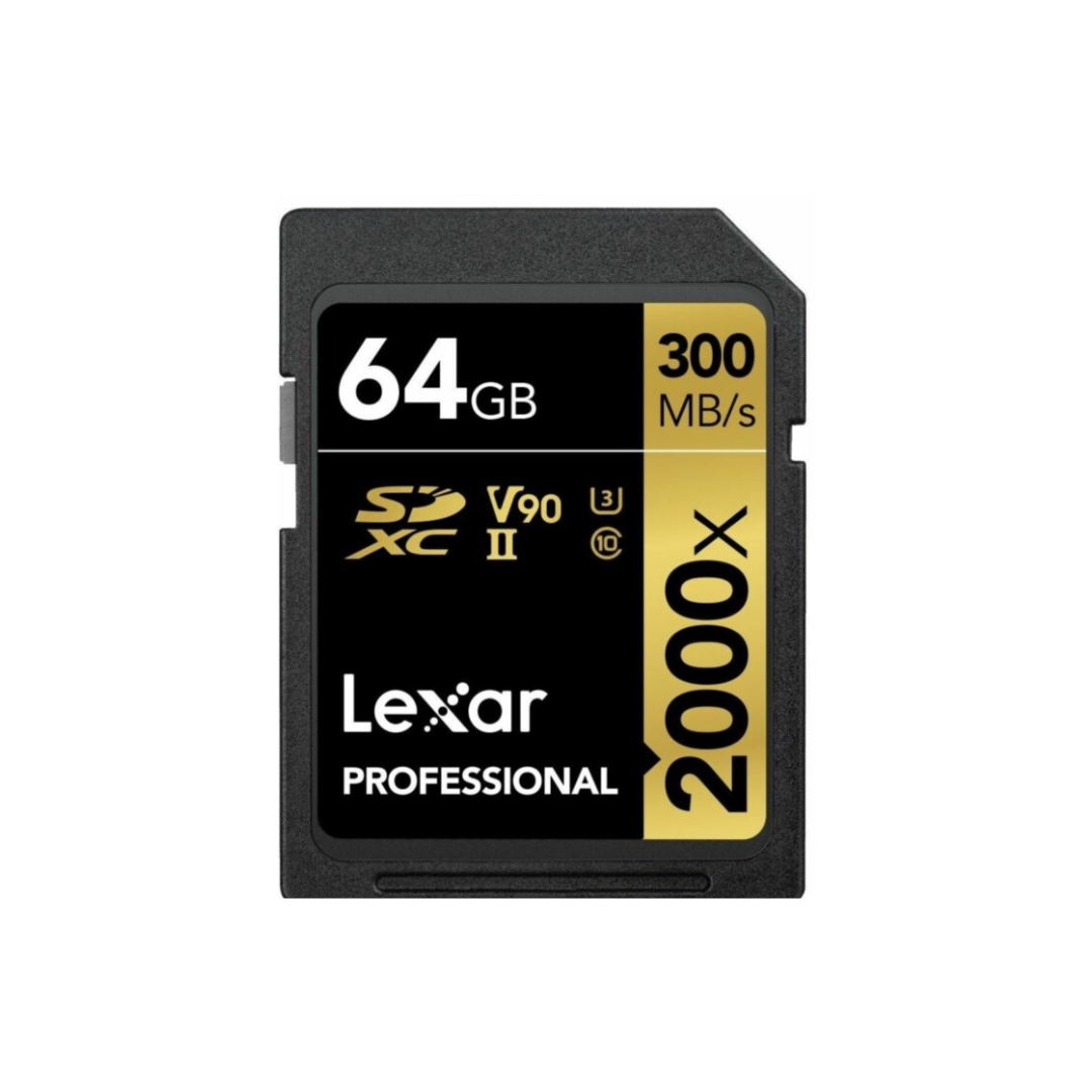 Lexar Professional Gold V90 2000x SDXC UHS-II memory card for high-speed photography and 4K 8K video recording