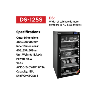 Unboxed Andbon DS-125S dry cabinet for camera, lens and photography gear storage with humidity control at Camera Club