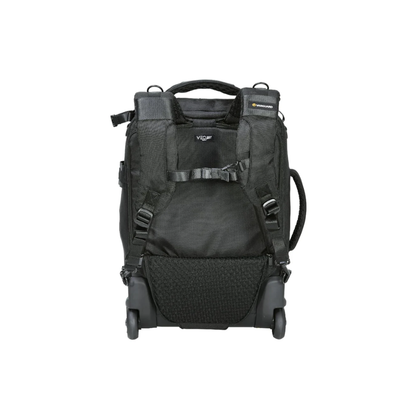 Vanguard VEO Select 59T Camera Roller Backpack, hybrid camera roller bag with backpack straps and padded compartments for professional camera gear storage and travel