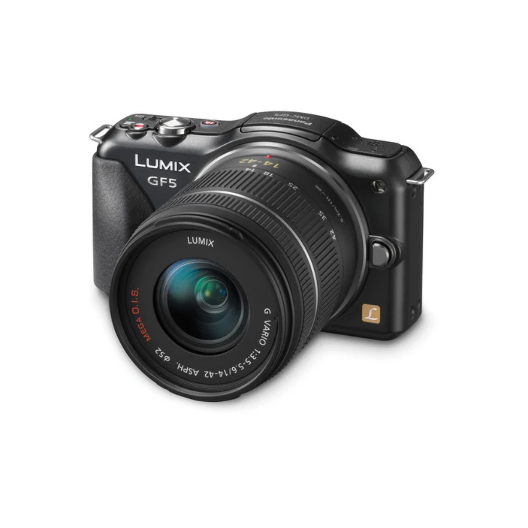 Used Panasonic Lumix DMC-GF5 mirrorless Micro Four Thirds camera with 14-42mm f/3.5-5.6 ASPH. MEGA O.I.S. lens