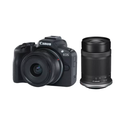 Canon EOS R50 mirrorless camera with RF-S 18-45mm and 55-210mm IS STM dual lens kit