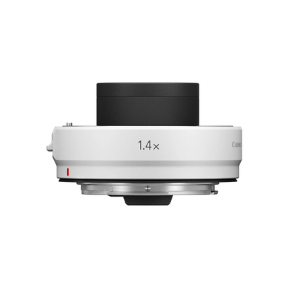 Canon RF 1.4x extender teleconverter mounted on RF lens for increased focal length