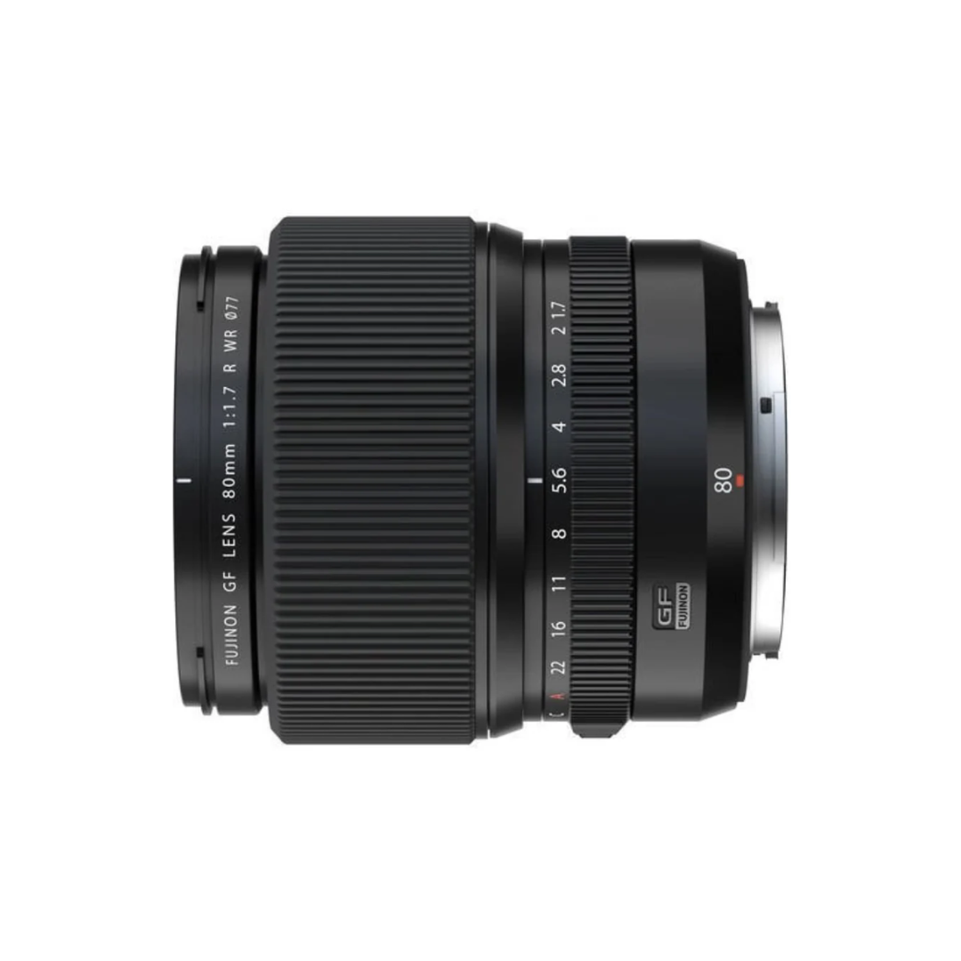 Fujifilm GF 80mm f/1.7 R WR medium format portrait lens for Fujifilm GFX cameras available at Camera Club