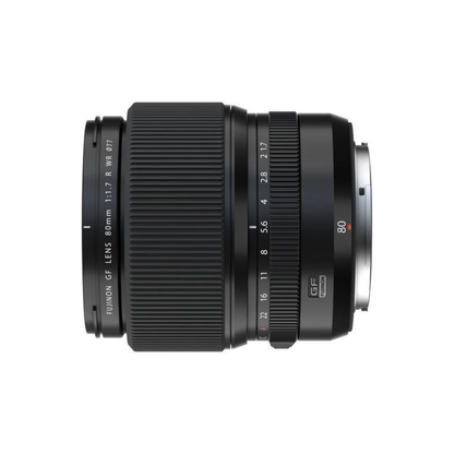 Fujifilm GF 80mm f/1.7 R WR medium format portrait lens for Fujifilm GFX cameras available at Camera Club