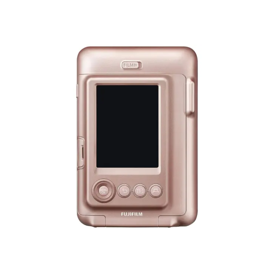 Fujifilm Instax Mini LiPlay Blush Gold hybrid instant camera front view