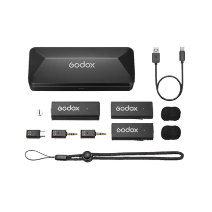Godox MoveLink Mini LT Kit 2 wireless microphone system with dual transmitters and Lightning receiver for iPhone video recording