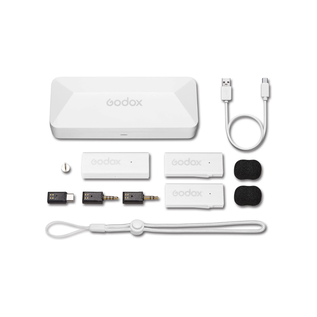Godox MoveLink Mini UC Kit 2 wireless microphone system with dual transmitters and USB-C receiver for smartphones and cameras