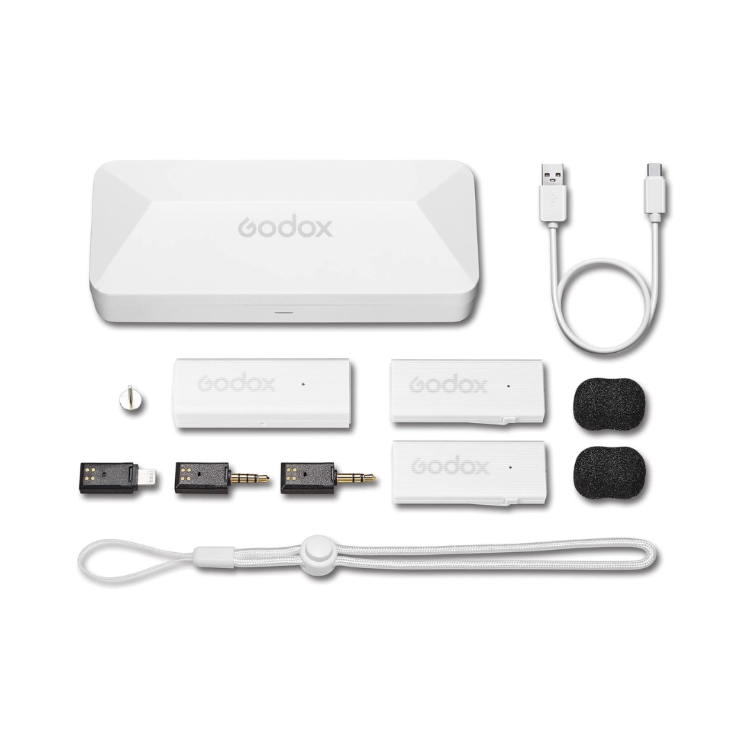 Godox MoveLink Mini LT Kit 2 wireless microphone system with dual transmitters and Lightning receiver for iPhone video recording