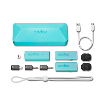 Godox MoveLink Mini LT Kit 2 wireless microphone system with dual transmitters and Lightning receiver for iPhone video recording