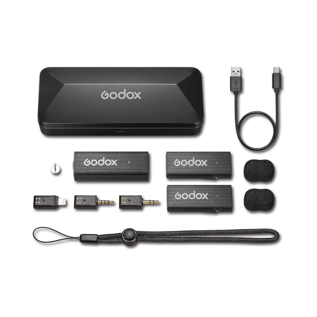 Godox MoveLink Mini LT Kit 2 wireless microphone system with dual transmitters and Lightning receiver for iPhone video recording