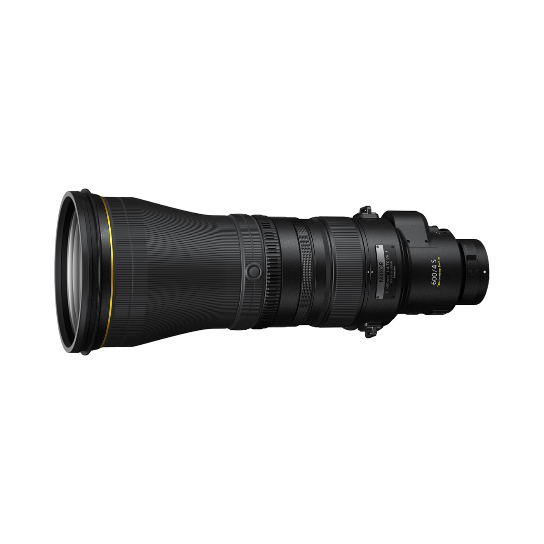 Nikon NIKKOR Z 600mm f/4 TC VR S super-telephoto mirrorless lens with built-in 1.4x teleconverter, VR stabilization and professional wildlife sports photography use.