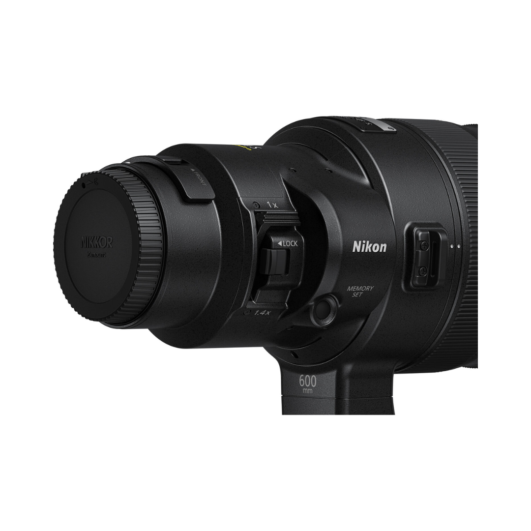 Nikon NIKKOR Z 600mm f/4 TC VR S super-telephoto mirrorless lens with built-in 1.4x teleconverter, VR stabilization and professional wildlife sports photography use.