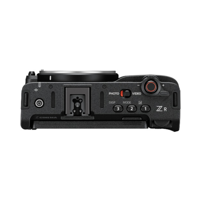 Nikon ZR 6K Cinema Camera with 24-70mm f/4 S lens, professional mirrorless video setup available at Camera Club