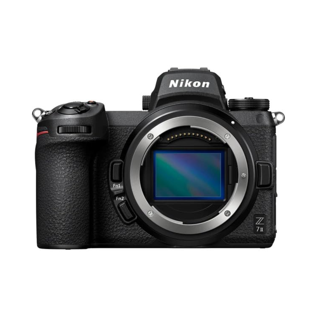 Nikon Z7 II mirrorless camera body bundled with 24-70mm zoom lens kit, ideal for professional photography and high-resolution imaging.