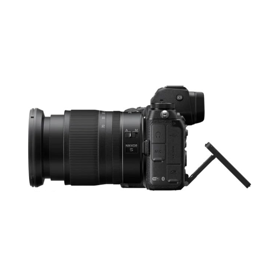 Nikon Z7 II mirrorless camera body bundled with 24-70mm zoom lens kit, ideal for professional photography and high-resolution imaging.