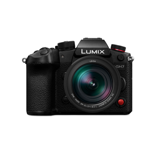 Panasonic Lumix DC-GH7LGW mirrorless camera with 12-60mm LEICA lens for professional photo and video shooting