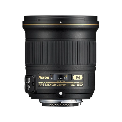 Used Nikon AF-S NIKKOR 24mm f/1.8G ED FX wide-angle prime lens for DSLR cameras