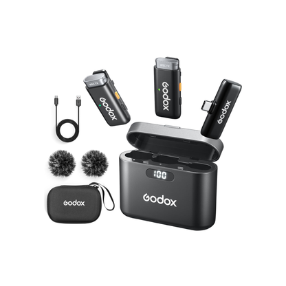 Godox WES2 Kit 1 wireless microphone system with receiver and transmitters for video recording
