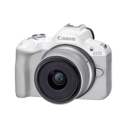 Used Canon EOS R50 mirrorless camera with RF-S 18-45mm f4.5-6.3 IS STM kit lens front view