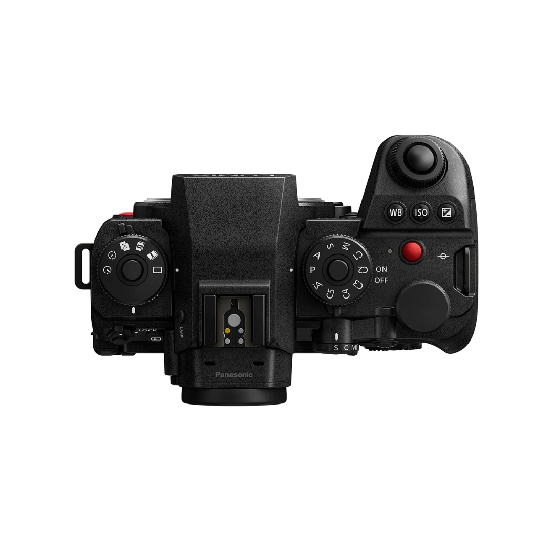 Panasonic Lumix S1R II mirrorless camera with 24-60mm f/2.8 lens front view