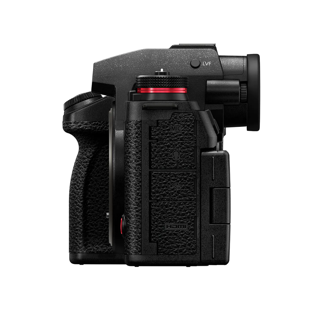 Panasonic Lumix S1R II mirrorless camera with 24-60mm f/2.8 lens front view