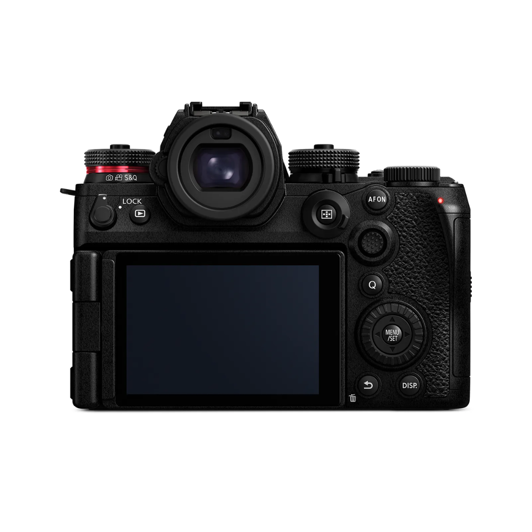 Panasonic Lumix S1R II mirrorless camera with 24-60mm f/2.8 lens front view