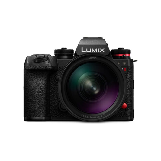 Panasonic Lumix S1 II mirrorless camera with 24-60mm f2.8 lens front view professional full frame camera