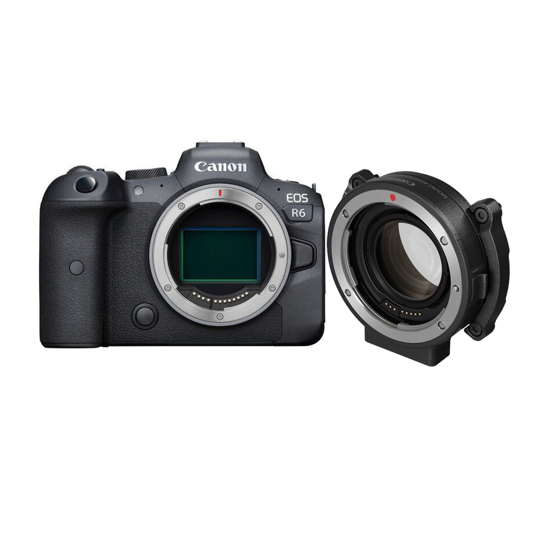 Canon EOS R6 camera with mount adapter available for rent at Camera Club Delhi