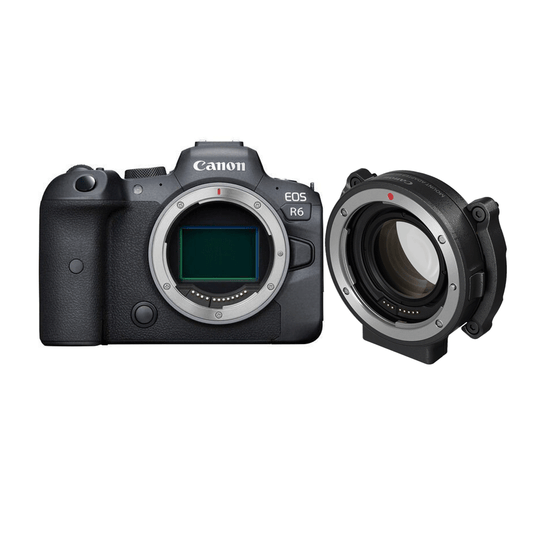 Canon EOS R6 camera with mount adapter available for rent at Camera Club Delhi
