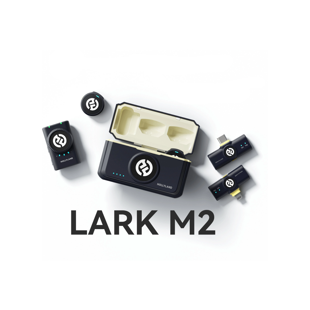Hollyland Lark M2 Combo wireless microphone rental available at Camera Club Bangalore for vlogging, interviews, filmmaking, and content creation.