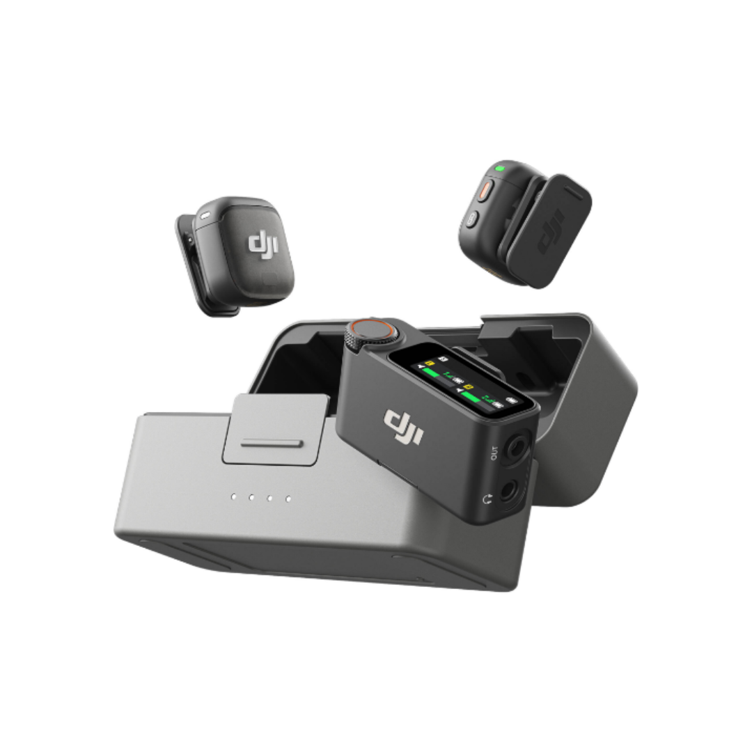 DJI Mic 3 2-Person Compact Wireless Microphone available for rent at Camera Club Bangalore for vlogging, interviews, filmmaking, and content creation.