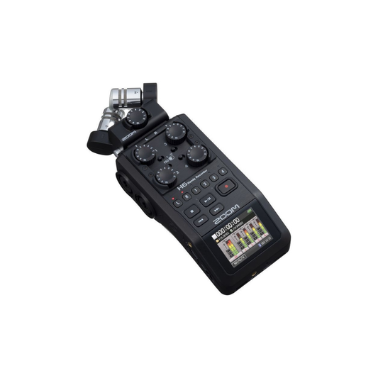 Zoom H6 Handheld Recorder available for rent at Camera Club Bangalore for professional audio recording, filmmaking, interviews, podcasts, and field recording.
