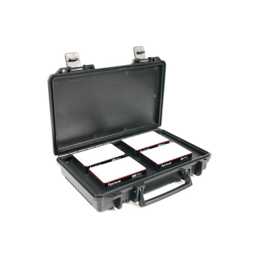 Aputure MC 4-Light Travel Kit with four RGBWW LED lights and charging case available for rent at Camera Club Bangalore.