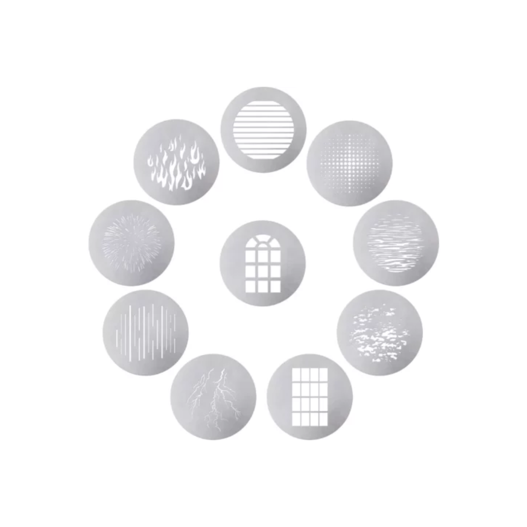 Aputure Spotlight 10-Piece Gobo Kit available for rent in Bangalore at Camera Club for creative lighting effects in film, photography, and studio productions.